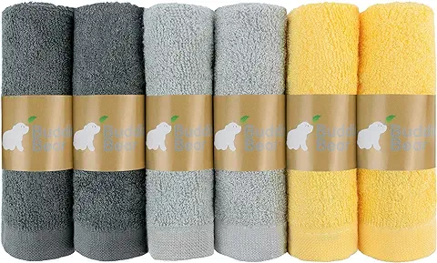 Budding Bear Paños de Lavado de Bebé de Bambú (paquete de 6) – 100% Algodón Orgánico y Bambú – Hipoalergénico y Absorbente para Pieles Sensibles – Sin Productos Químicos y Plástico – Unisex Multicolor  