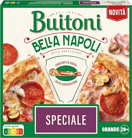 BUITONI BELLA NAPOLI Pizza Speciale - Pizza Congelada Masa Gruesa Estilo Napolitano con Abundante Salami Italiano, Jamón Cocido y Champiñones - 430g (Congelado)  
