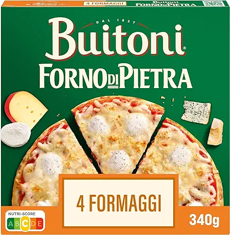 BUITONI Forno Di Pietra Pizza 4 Formaggi - Pizza Congelada Masa Fina y Crujiente de 4 Quesos (Edam, Mozzarella, Queso Curado y Queso Azul) - 350g (Congelado)  