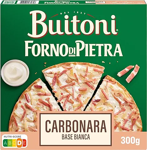 BUITONI Forno Di Pietra Pizza Carbonara - Pizza Congelada Masa Fina y Crujiente con Bacon, Cebolla y Crema de Leche - 300g (Congelado)  