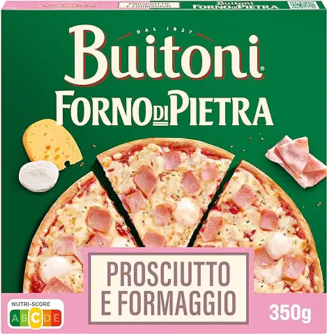 BUITONI Forno Di Pietra Pizza Prosciutto e Formaggio - Pizza Congelada Masa Fina y Crujiente con Jamón Cocido y Queso Elemental y Mozarella - 350g (Congelado)  