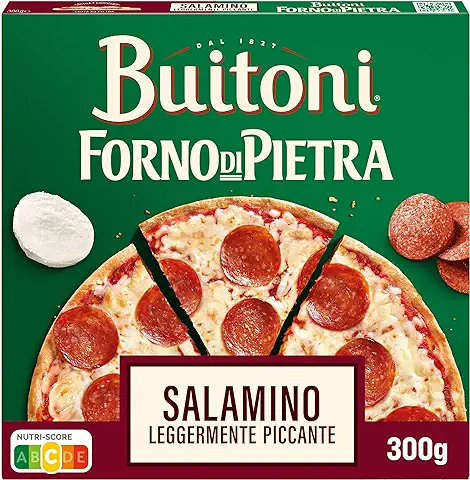 BUITONI Forno Di Pietra Pizza Salamino - Pizza Congelada Masa Fina y Crujiente con Salami, Queso Edam y un Ligero Toque Picante - 315g (Congelado)  