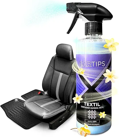 CARTIPS Limpia Tapicerias Coche Profesional | Limpiador Tapiceria Coche Espuma Seca | Limpieza Coche Interior con Manchas en Textil, Alcántara, Moqueta y Alfombrillas | Aroma SPA (500 ml)  