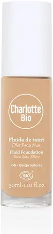 Charlotte Make Up - Base de Maquillaje Fluido Orgánico - Tono: Beige Natural - Unifica y Revela el Brillo del tono - Cubre Imperfecciones - Acabado mate Natural - Efecto piel Desnuda - 30 ml  