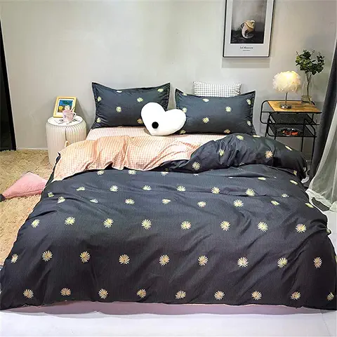 Chickwin Juego de Ropa de Cama 3 Piezas, Planta Flores Estampado Juego de Ropa de Cama con Funda de Nórdica y Funda de Almohada para Adultos Niña Niños (220x240cm,Hojas Doradas)  