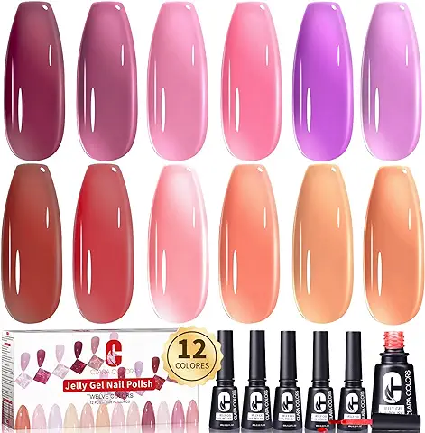 Clara Colors Jelly Gel Juego de Esmaltes de Uñas, 12 Piezas Sheer Jelly Nail Polish Gel Neutral Nail Art Design Tendencia Coreana Icy Transparent Gel Kit de Esmalte de Uñas UV LED Soak Off Gel Polish  