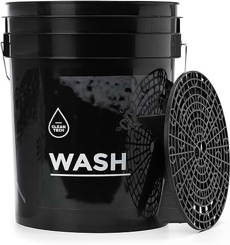 CLEANTECH CO Cubo de Lavado de Coches 20L con Rejilla para Cubo de Lavado - Negro - Separación óptima de la Suciedad - Ideal para Lavado de Coche a Mano  