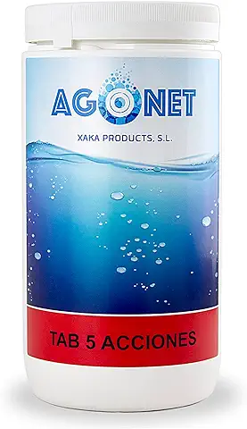 Cloro Pastillas 5 Acciones | Mantenimiento de Piscina | Tratamiento Multiacción (Desinfectante, Alguicida, Bactericida, Floculante y Estabilizante) | Formato 1 kg | Fabricado en España  