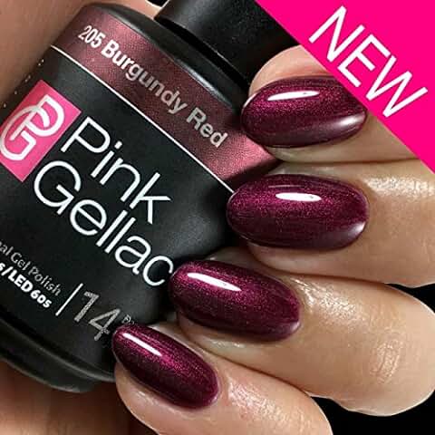 Color de Pintauñas Permanente Pink Gellac 205 Burgundy Red. Esmalte de gel, Calidad Profesional y Fácil Aplicación en Casa. Esmaltes de Uñas.  