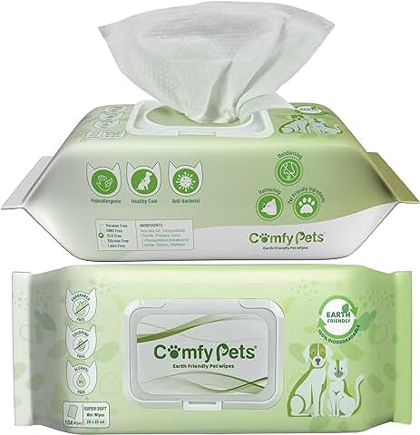 Comfy Pets Toallitas Húmedas Ecológicas para Perros, Gatos y Cachorros, Suaves y Gruesas, sin Fragancia, Biodegradables, Toallitas de aseo para Orejas, Patas, Cuerpo y Trasero (12)  