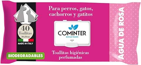 COMINTER Toallitas Higiénicas para Perros y Gatos Biodegradables Aroma Agua de Rosas 40 Unidades; Toallitas Húmedas Desodorantes para la Higiene de Mascotas, Tejido Resistente  