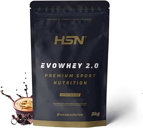 Concentrado de Proteína de Suero de HSN Evowhey Protein 2.0 | Sabor Chocolate Cacahuete 2 Kg = 67 Tomas por Envase | Whey Protein Concentrate | No-GMO, Vegetariano, Sin Gluten ni Soja