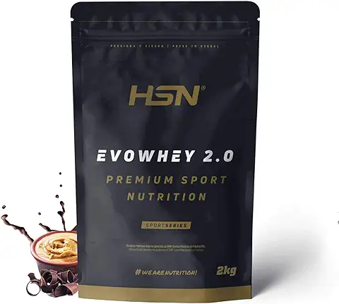 Concentrado de Proteína de Suero de HSN Evowhey Protein 2.0 | Sabor Chocolate Cacahuete 2 Kg = 67 Tomas por Envase | Whey Protein Concentrate | No-GMO, Vegetariano, Sin Gluten ni Soja