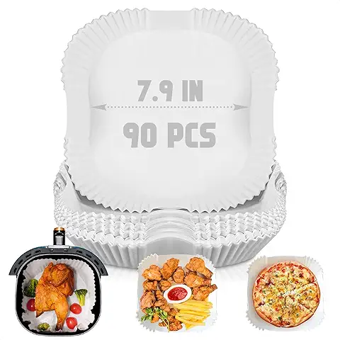 COOKINGFARM Papel de Pergamino para Freidora de Aire, [cuadrado] Forros para Freidora de Aire, Revestimientos para Horno Holandés, Revestimientos Desechables, 13.5 Pulgadas (90 Unidades) , Horno,  