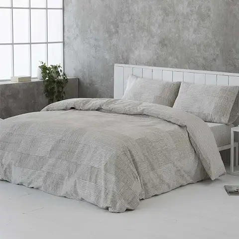 COTTON ARTean Funda Nordica ALGODÓN ORGANICO Reversible LEZO Beige Cama de 90 Incluye Funda Nórdica 150x220 + 1 Funda de Almohada + Sábana Bajera Ajustable. 100% ALGODÓN ORGÁNICO. Certificado Gots.  