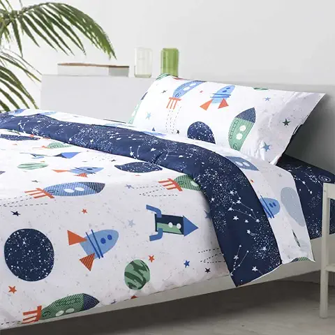 COTTON ARTean Funda Nordica Reversible Infantil Rocket Cama de 90 Cierre con Botones. HIPOALERGENICA  