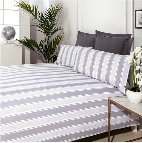 COTTON ARTean Funda Nórdica ARATZ Algodón Percal 200 Hilos Cierre con Botones Funda de Edredón para Cama de 135 (220x220 cm) + 1 Funda de Almohada (45 X 155 cm) Color Blanco y Gris  