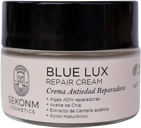 Crema Facial Antiedad Reparadora de Centella Asiática, Ácido Hialurónico, Algas Reparadoras y Aceite de Chía. Natural y Vegano. Libre de Tóxicos y Alérgenos. 50ml.  
