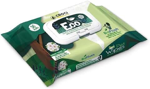 Croci Toallitas Húmedas Ecológicas Para Perro Y Gato, Biodegradables Para Tirar Al Inodoro, Talco Y Flores Blancas - 30Uds  