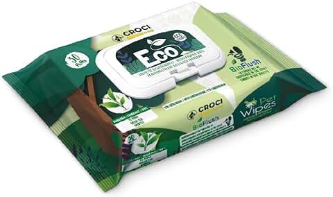 Croci Toallitas Húmedas Ecológicas Para Perro Y Gato Con Clorhexidina, Biodegradables, Para Tirar Al Inodoro, Té Verde - 30Uds.  