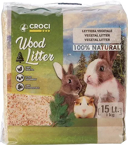 Croci Wood Litter, Arena Vegetal Para Roedores A Base De Virutas De Abeto, Formato 15 Lt - 1Kg, Natural Y Compostable Sin Productos Químicos, Superabsorbente, Antiolor  