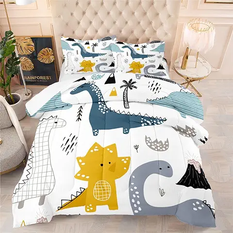 DASIAUTOEM Ropa de cama Infantil, 135 x 200 cm, Juego Completo, ropa de cama de Dinosaurios, con Motivos de Dinosaurios y Cremallera Integrada, Funda de Almohada de 60 x 40 cm, ropa de cama Infantil  