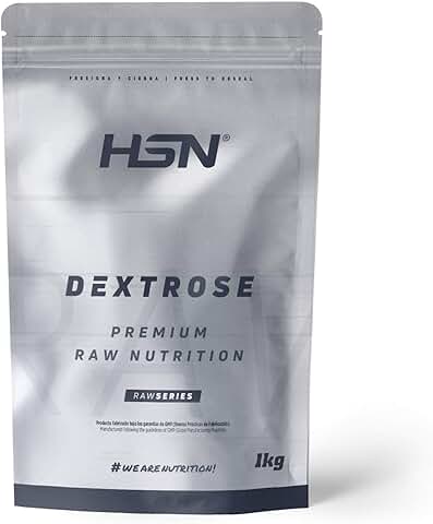 Dextrosa de HSN | Sin Sabor 1 Kg = 20 Tomas por Envase | 100% Pura Dextrosa en Polvo - Sin Añadidos ni Excipientes - Carbohidratos de Alto Índice Glucémico | No-GMO, Vegano, Sin Gluten  
