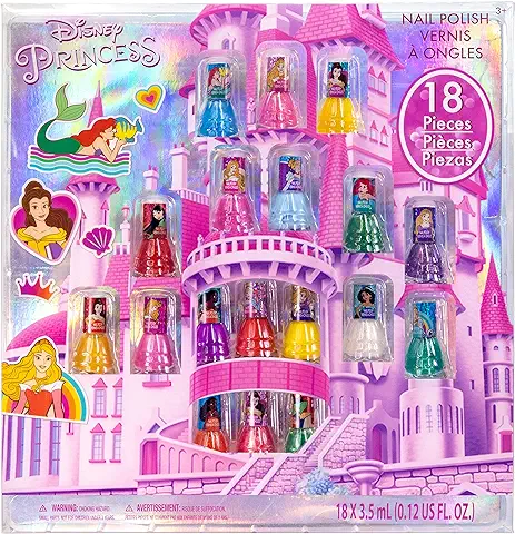 Disney Princess - Townley Girl Esmalte de Uñas de Secado Rápido Castlebox no Tóxico Peel-off | Juego de Regalo para Niñas, Primera Princesa | Colores Opacos, Mayores de 3 Años (18 Piezas)  