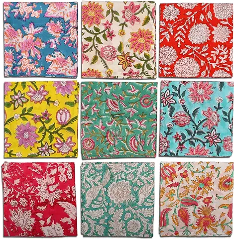 DIYANAIMPEX - Servilletas de tela de Algodón, 10 Unidades, Impresión a Mano, Tamaño 16 x 16 Pulgadas, Impresas, Decoración del Hogar, Ecológica, Mezcla India, lote de Servilletas de cena (multicolor)  
