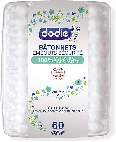 Dodie - Bastoncillos, papa Bebé, Ecológicos, Desde el Nacimiento, 60 Unidades  