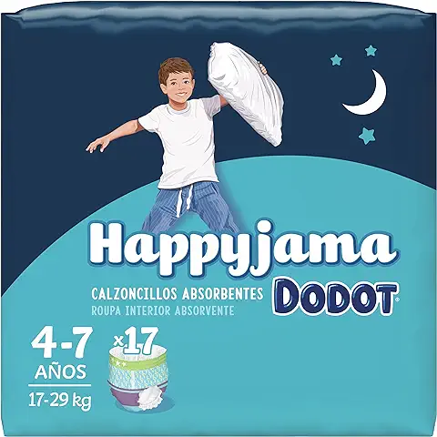 Dodot HappyJama - Pañales Niño 4 - 7 Años, 17 Unidades, 17 - 29 kg, Protección Anti-fugas Durante La Noche  