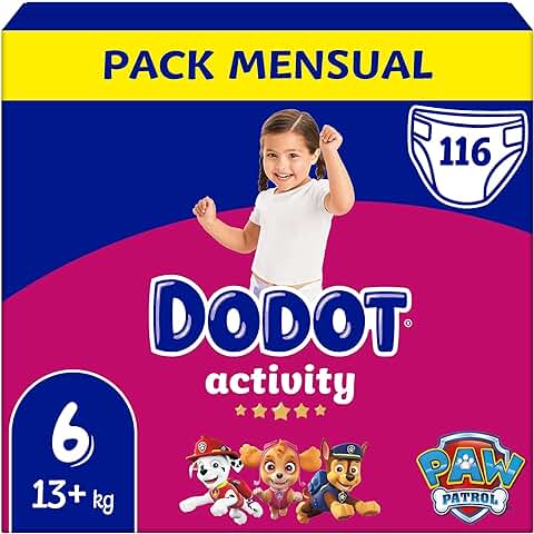 Dodot Pañales Bebé Activity Talla 6, 116 Pañales, 13kg+, Nuestro Nº1 en Absorción y Comodidad  