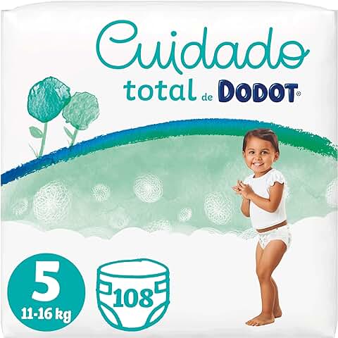 Dodot Pañales Bebé Cuidado Total Talla 5 (11-16 kg), 108 Pañales, Suave Protección de la Piel de Dodot con Ingredientes de Origen Vegetal  