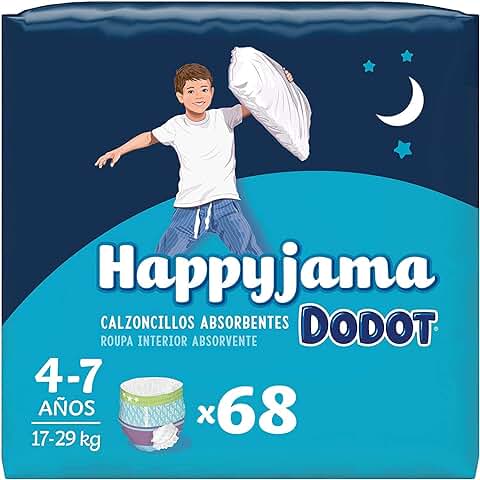 Dodot Pañales HappyJama para Niño 4 -7 Años (17-29 kg), 68 Unidades, Pañal con Protección Anti-Fugas Durante la Noche  
