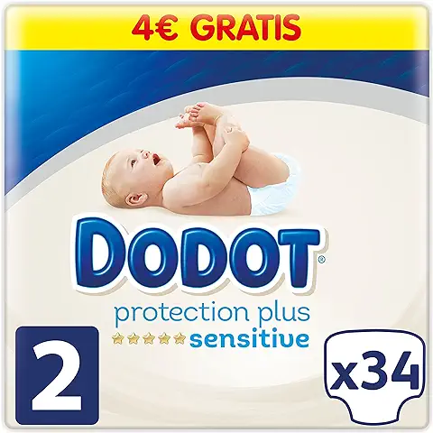 Dodot Pañales Protection Plus Sensitive, Talla 2, para Bebes de 4 a 8 kg - 34 Pañales  