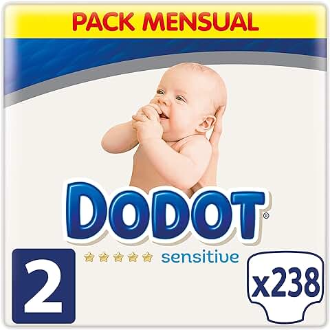 Dodot Sensitive Pañales para Bebé, Talla 2 (4 a 8 kg), 34 Unidad ( Paquete de 7), Total- 238 Pañales  