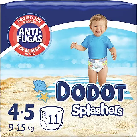 Dodot Splashers Pañales Bañadores Desechables, No se Hinchan y Fácil de Quitar, Talla 4, 9-15 kg - 11 Unidades  