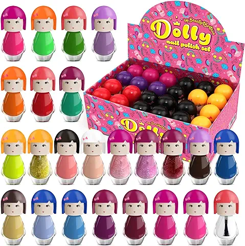 Dolly - Juego de Esmaltes de Uñas, 24 Colores Modernos, en Forma de Muñeca, no Tóxica, Perfumado con Fresa, Pelado a base de agua (Set A)  