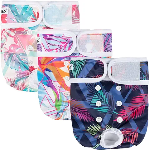 Dono Paquete de 3 Pañales Reutilizables para Perro, Pantalones de Calor Lavables para Perras en Temporada, Pañales Sanitarios Ajustables para Cachorros (hojas de Palma, XS)  