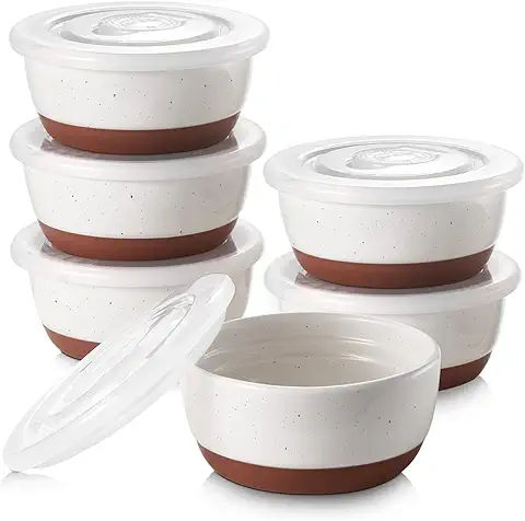 DOWAN Moldes para Soufflé con Tapas, 6 X 120ml Baking Moldes de Porcelana para Hornear Crema Catalana y Tartas, Cuencos de Postre, Apto para Horno y Freidora de Aire, Ø 9cm-Esmalte Moteada  