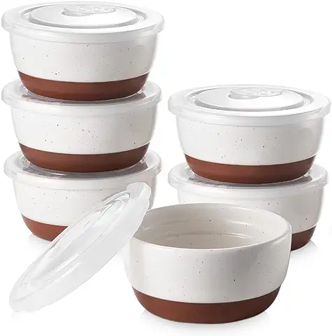 DOWAN Moldes para Soufflé con Tapas, 6 X 180ml Baking Moldes de Porcelana para Hornear Crema Catalana y Tartas, Cuencos de Postre, Apto para Horno y Freidora de Aire, Ø 10cm-Esmalte Moteada  