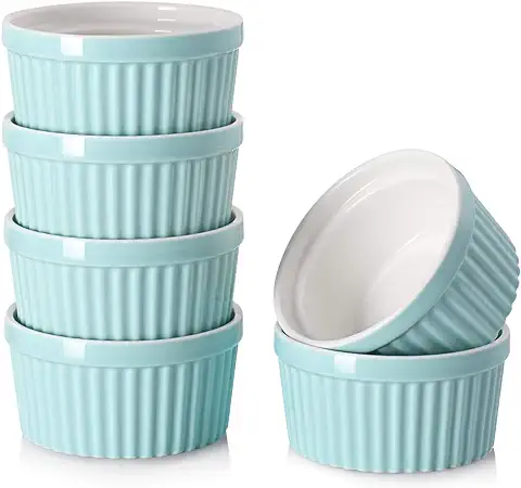 DOWAN Moldes para Soufflé Set, 6 X 120ml Baking Moldes de Porcelana para Hornear Crema Catalana, Tartas y Muffin, Cuencos de Postre, Apto para Lavavajillas, Microondas y Horno, Ø 9cm-Azul  