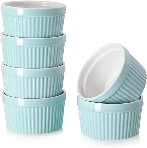 DOWAN Moldes para Soufflé Set, 6 X 235ml Baking Moldes de Porcelana para Hornear Crema Catalana, Tartas y Muffin, Cuencos de Postre, Apto para Lavavajillas, Microondas y Horno, Ø 10cm-Azul  