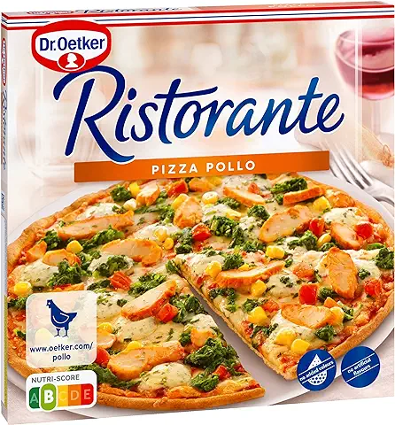 DR. OETKER Ristorante Pizza Pollo, Pizza con Masa Fina y Crujiente y Abundante Topping, Pizza Pollo, Pollo Marinado, Espinacas y Trocitos de Tomate - 355g  