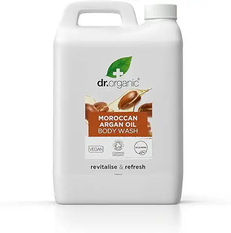 Dr Organic Recarga de Gel de Ducha de Aceite de Argán Marroquí con Bomba, Gel de Ducha, Natural, Vegano, Libre de Crueldad, Sin Parabenos ni SLS, Reciclado y Reciclable, Certificado Orgánico, 5L  