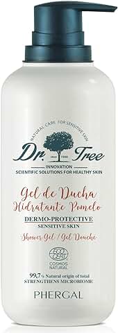 Dr. Tree Gel de Ducha Hidratante, Pieles Sensibles o Tendencia Atópica, 99,7% Ingredientes Naturales, Sin Sulfatos SLE, SLS, Sin Parabenos, Sin Siliconas, PH 5.5, Pomelo, Airless, ECOCERT  