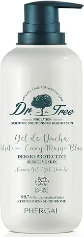 Dr. Tree Gel de Ducha Nutritivo, Pieles Muy Secas o Sensibles, 99,7% Ingredientes Naturales, Sin Sulfatos SLE, SLS, Sin Parabenos, Sin Siliconas, Coco y Musgo Blanco, Airless, ECOCERT, 500ml  