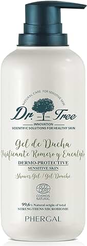 Dr. Tree Gel de Ducha Purificante, Pieles Grasas, Sensibles, 99,6% Ingredientes Naturales, Sin Sulfatos SLE, SLS, Sin Parabenos, Sin Siliconas, Romero y Eucalipto, Airless, ECOCERT, 500ml  