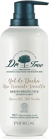 Dr. Tree Gel de Ducha Uso Frecuente, Pieles Sensibles, Tendencia Atópica, 99,7% Ingredientes Naturales, PH 5.5, Sin Sulfatos SLE, SLS, Sin Parabenos, Sin Siliconas, Vainilla, Airless, ECOCERT  