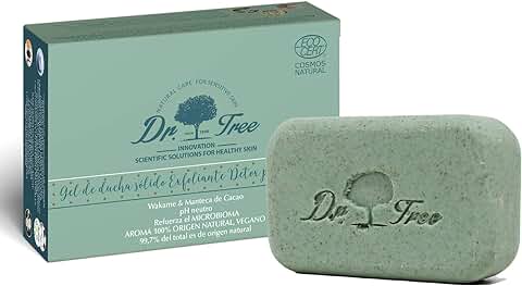 Dr. Tree Gel Sólido Ecológico Exfoliante, Piel Sensible, Refuerza el Microbioma, ECOCERT, 99.7% Ingredientes Naturales, Con Wakame, Sin Sulfatos SLE, SLS, Sin Parabenos, Sin Siliconas, 120 gr  